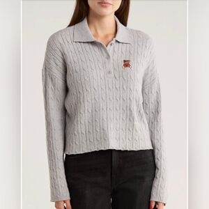 Womens Cropped Cableknit Teddy Bear Sweater Size Medium